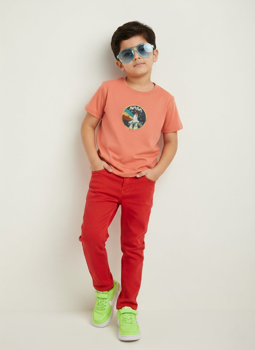 NASA and Rocket on Muted Coral Tee